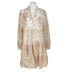Lilly Pulitzer Sarita Metallic Floral Tiered Silk Dress – Size 8